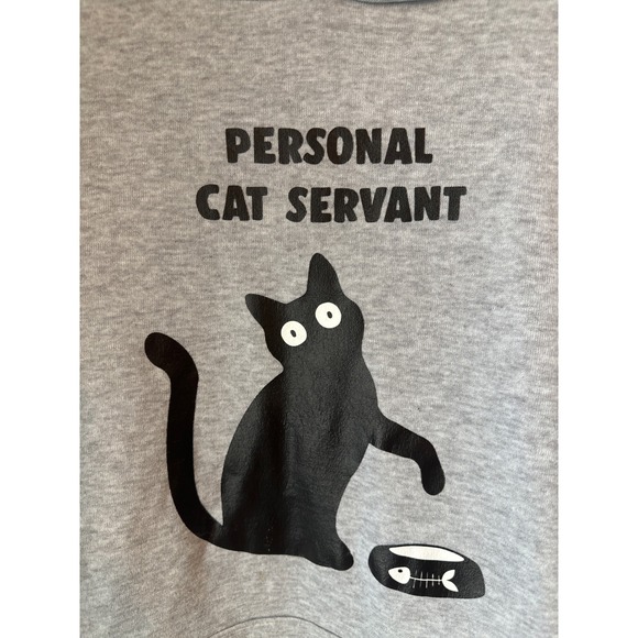 Grey Cat Graphic Hoodie Sweatshirt Personal Cat‎ Servant Pullover Size S - Picture 2 of 9